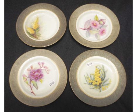 Four Royal Worcester Australian wildflower plates each with signed hand painted Australian wildflower decoration, marked to b