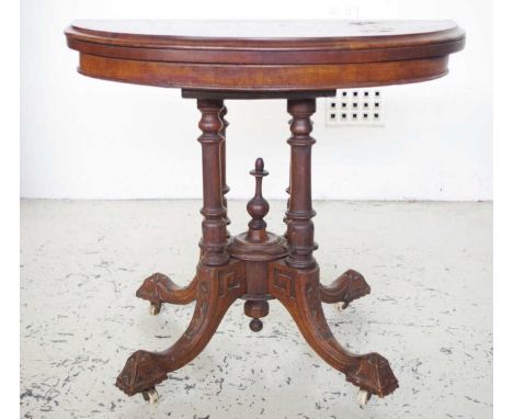 Antique inlaid walnut card table a/f with fold over swivel top, 89cm wide, 44cm deep, 73cm high approx, Note: veneer losses t