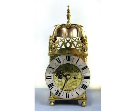 An 18th century cased lantern clock with 19thC double fusee movement with London pattern pendulum. H. 41cms. W/O. Prov. Swan 
