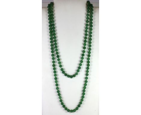 A large jade bead necklace, L. 130cm.