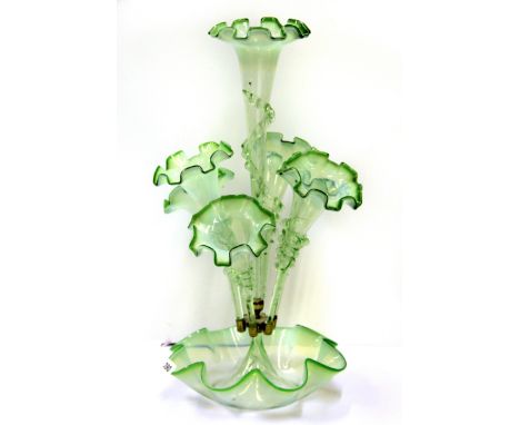 A 19th century opaline glass seven branch epergne, H.52cm.