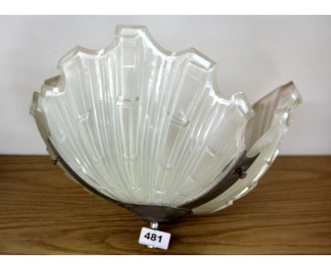 An Art Deco Odeon type chrome and clear glass shell ceiling light.