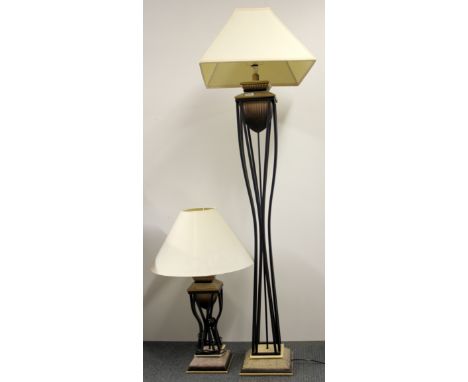 A contempory standard lamp and matching table lamp. H. 176cms. H. 80cms.