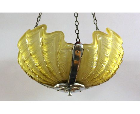 An Art Deco Odeon type chrome and glass shell ceiling light. D. 32cm, H. 55cm.