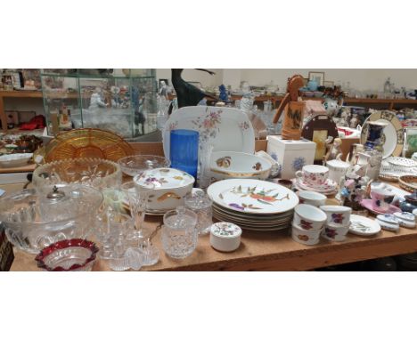 A Royal Worcester porcelain Evesham pattern part dinner set together with decorative figures, glass bowls, vases, nut cracker