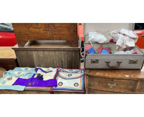 Assorted Masonic memorabilia including aprons, gloves, books, sash etc 