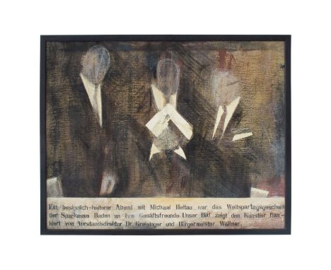 Kurt Welther (1957), oil on canvas. The picture shows the artist with the director of the board of Savings Bank Baden and the