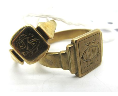 A Gent's Signet Style Ring, initialled (finger size U); Together with A Smaller 9ct Gold Example, initialled, inscribed insid