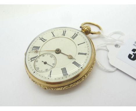 A Victorian 18ct Gold Openface Pocketwatch, the white dial with black Roman numerals and seconds subsidiary dial, the movemen