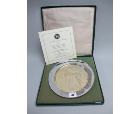 A Hallmarked Silver Limited Edition Plate, R&amp;D, London 1974, in commemoration of the achievements of Dahlia, Champion Rac