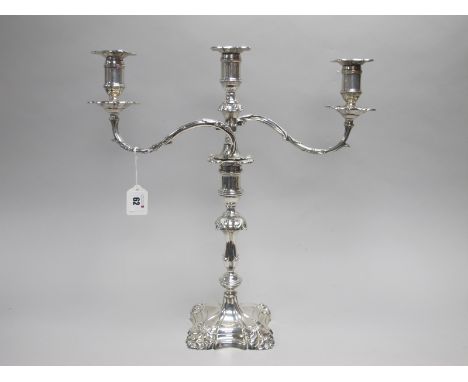 A Matched Hallmarked Silver Twin Branch Candelabrum, candlestick T.A.S., Sheffield 1902, detachable twin branches HE Ld, Shef
