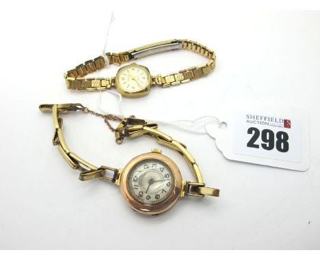 A Vintage 9ct Gold Cased Ladies Wristwatch, (modern quartz movement), on expanding bracelet; Together with Another 9ct Gold C