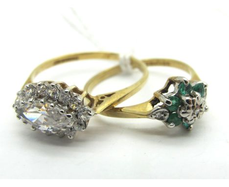 A Modern 9ct Gold Cluster Ring, (finger size M1/2); A 9ct Gold Dainty Cluster Ring, (finger size K) (total weight 3grams). (2