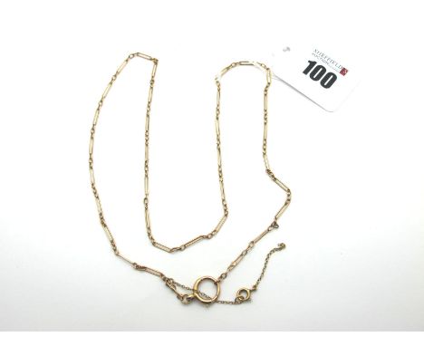 A Fancy Link Chain, stamped "9c", to oversize bolt ring clasp, with applied safety chain (part detached) (5.4grams). 