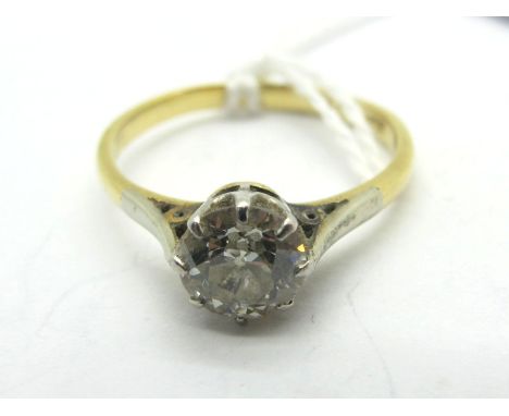 A Single Stone Diamond Ring, the (6mm) old cut stone claw set, stamped "18ct Plat" (finger size N) (2.4grams)