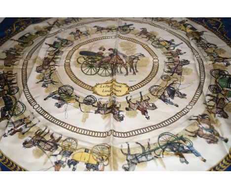 Hermès Paris silk scarf 'La Promenade De Longchamps' by Ledouz, 88cm x 85cm 