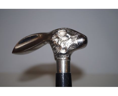 Walking stick with silvered handle depicting a rabbits head