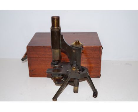Vintage brass microscope, cased  