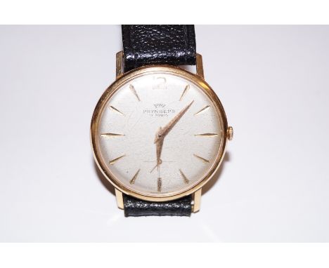 18 ct gold case Pryngeps vintage wristwatch with leather strap 
