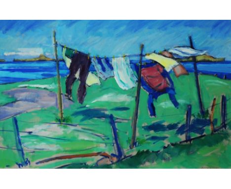 ALAN R ANDERSON (20TH CENTURY) 'The Washing Line, North End, Iona', signed, oil on board, 27 x 39cm Purchased from Kranenberg