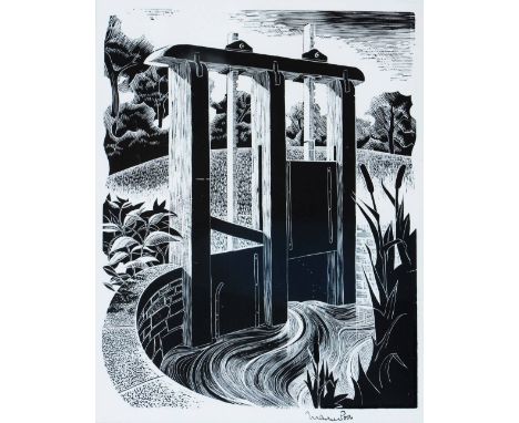 MONICA POOLE (1921-2003) Sluice Gate, wood engraving, signed in pen to the margin, 19 x 15cm