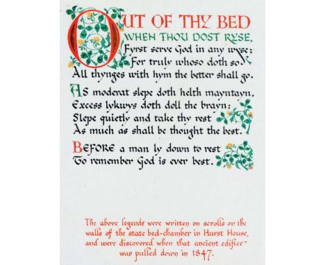 ERIC GILL (1882-1940) 'Out of thou bed when thou dost ryse...', a verse in calligraphy taken from scrolls on the walls of the