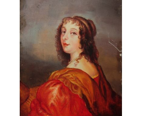 ENGLISH SCHOOL A portrait of Queen Henrietta Maria (1609-1669), oil on metal, 9 x 8cm, unframed