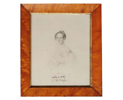 LADY DE TABLEY Self portrait, inscribed on attached label, pencil drawing 23 x 18.5cm 