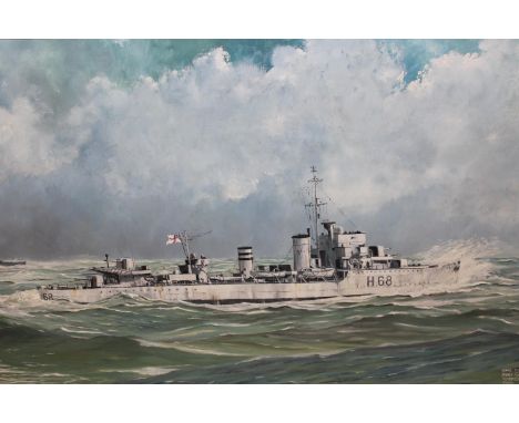 Stanley Rogers, oil on board, portrait of H.M.S. Foresight, signed and dated 1984, 19ins x 35.5ins, framed 