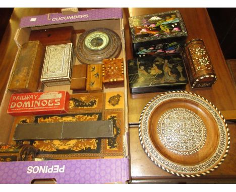 Quantity of Middle Eastern mother of pearl and bone inlaid boxes etc., together with a quantity of other boxes, games and a b