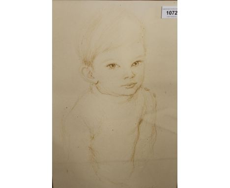 Tabaud (Jean Gilbert ?), sepia ink drawing, portrait of a child, 17ins x 11ins, gilt framed 