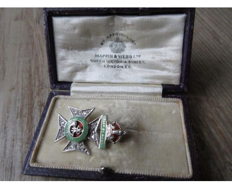9ct White gold enamel decorated and diamond inset King's Royal Rifle Corps ladies brooch 