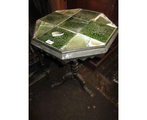 Victorian octagonal occasional table with tile inset top, raised on a spiral twist column and tripod base (at fault) 