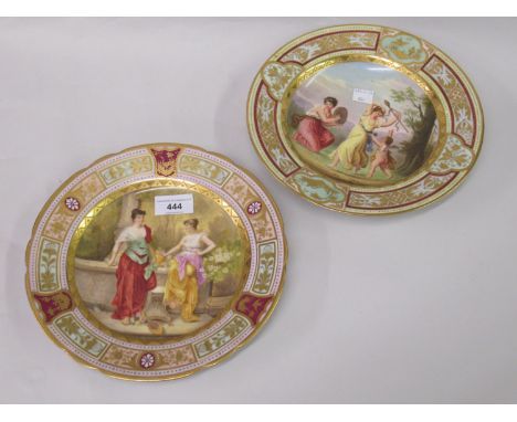 Vienna cabinet plate painted with two classical ladies on a terrace, together with another, classical figures in a landscapeV