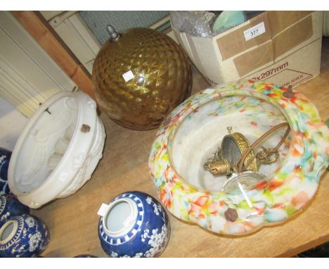 Two 1930's glass light bowl fittings together with another glass globe light fitting 