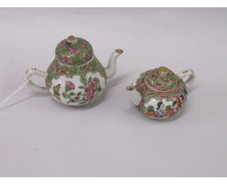 19th Century Canton miniature teapot together with another similar (at fault)Loss of gilt to both. Smaller one in reasonable 