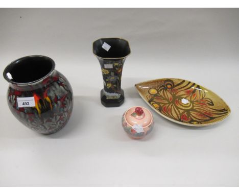 Poole pottery baluster form vase, 8ins high, Carlton ware Cloisonne pattern flared rim vase, 8ins high, Clarice Cliff preserv
