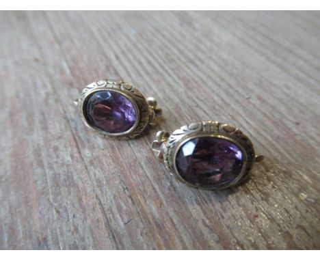 Pair of oval amethyst clip earrings 
