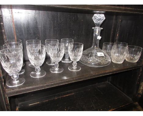 Group of thirteen various Waterford cut glass drinking glasses, together with an etched and cut glass decanter with stopperHe