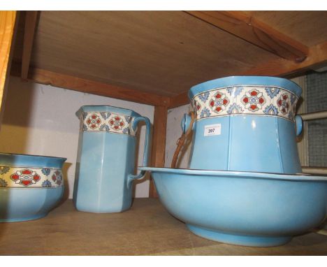Art Deco pottery six piece jug and basin set (pail at fault) 