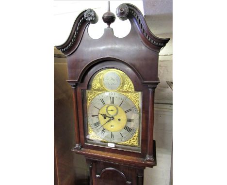 George III mahogany longcase clock, the gilt brass dial with silvered chapter ring, Arabic and Roman numerals, floral spandre