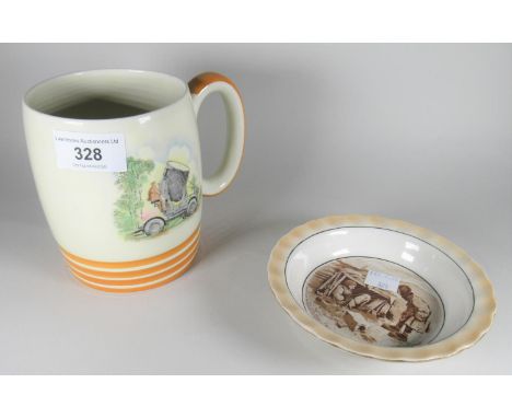 Shelley pottery mug transfer printed with a search light, units of the British Army and Royal Engineers motto verso, together