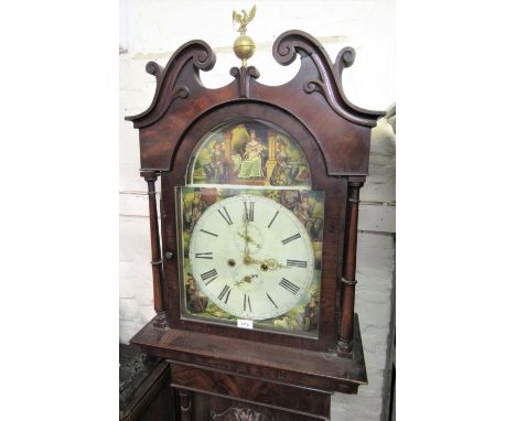 19th Century Scottish mahogany longcase clock, the arched top with swan neck pediment above a bow door and panel base, the pa