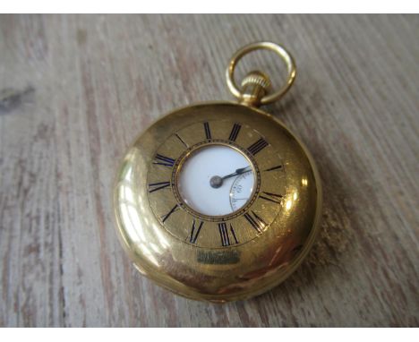 Charles Frodsham, 19th Century 18ct gold cased crown wind half hunter pocket watch, the enamel dial with Roman numerals and s