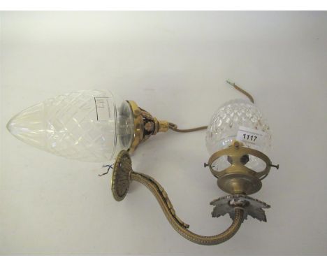 Early 20th Century brass wall light with cut glass shade, together with a similar small pendant lightBoth in good condition, 