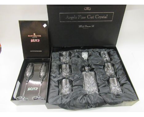 Argyle boxed cut crystal whisky decanter set together with a boxed Dartington Glitz pair of champagne flutes 