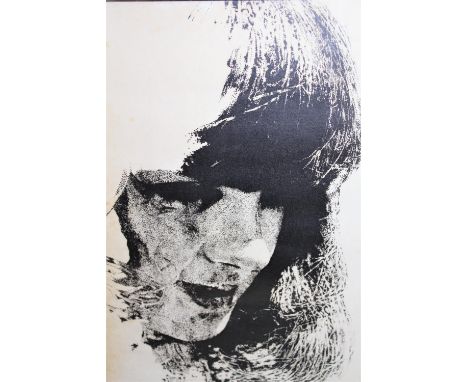 David Hicks, black and white print, stylised portrait of a young girl, dated '67, 19.5ins x 17.5ins 