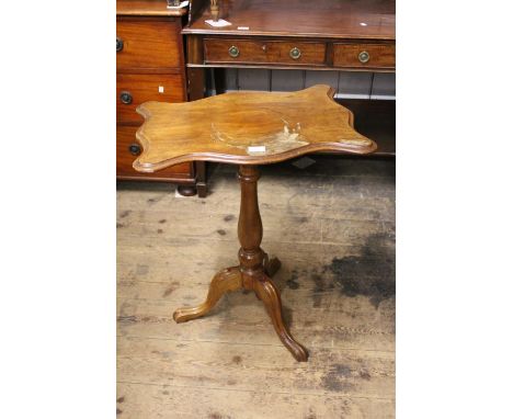 Victorian circular oak tripod table, together with a 19th Century rectangular shaped edge tripod table and an oval mahogany a