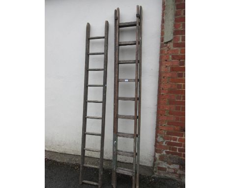Early to mid 20th Century wooden ladder together with another similar 