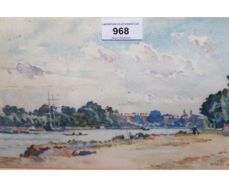 Herbert K. Rooke, watercolour, river scene with anglers to the foreground, signed, 7ins x 10ins, framed 